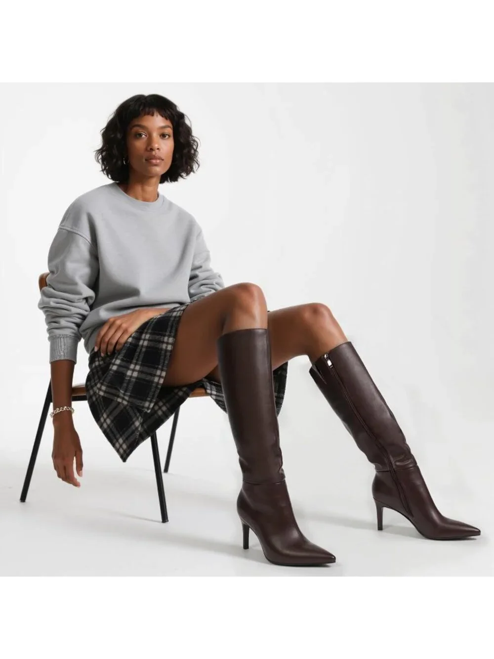 Women's Chocolate Pointed Toe Faux Leather Stiletto Heel Over The Knee Boots